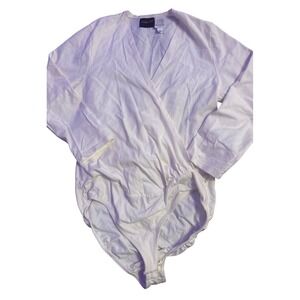 Shape FX White Wrap V Neck Long Sleeve Bodysuit Medium